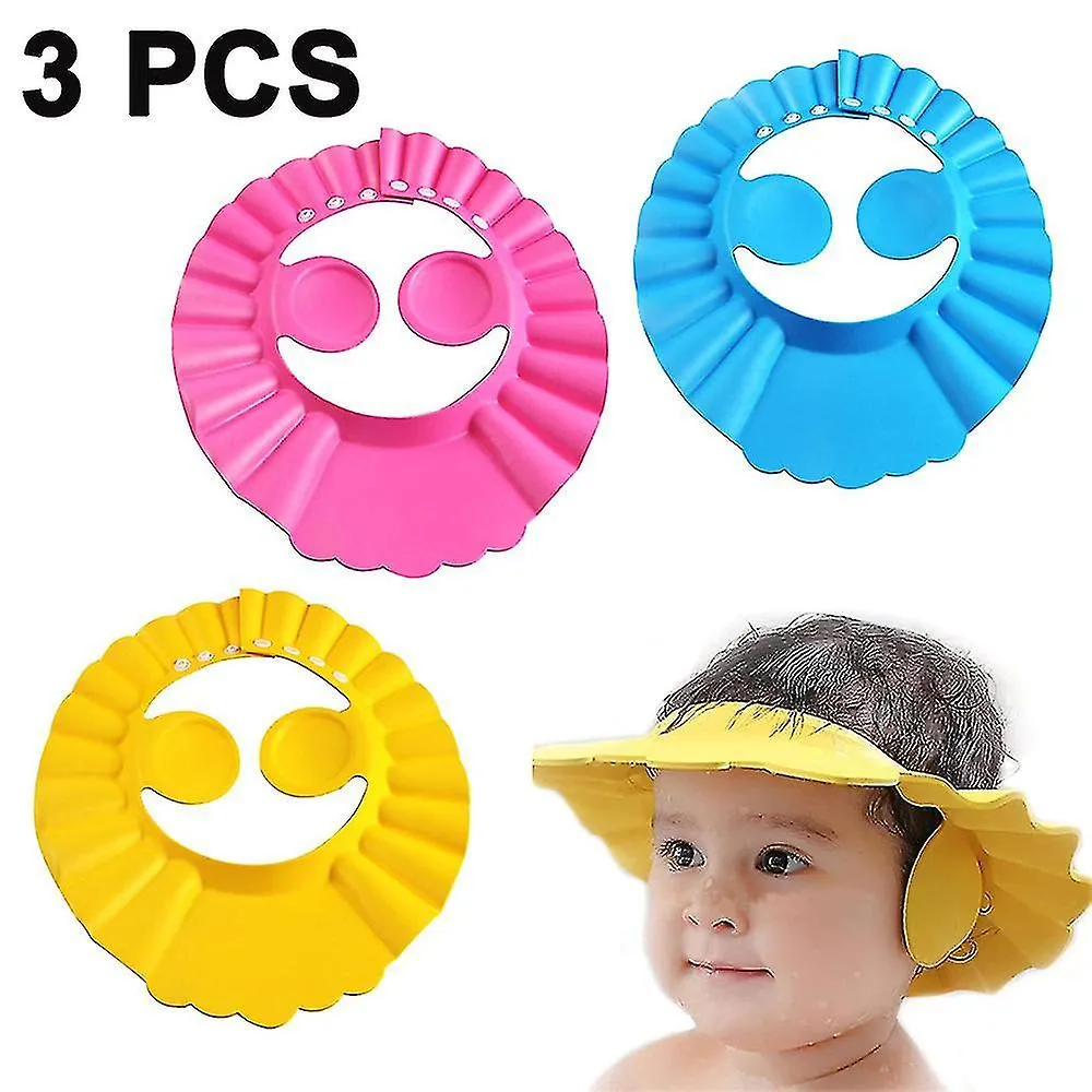 3 PCS BABY SHOWER CAP SOFT ADJUSTABLE HAT SAFE SHAMPOO SHOWER