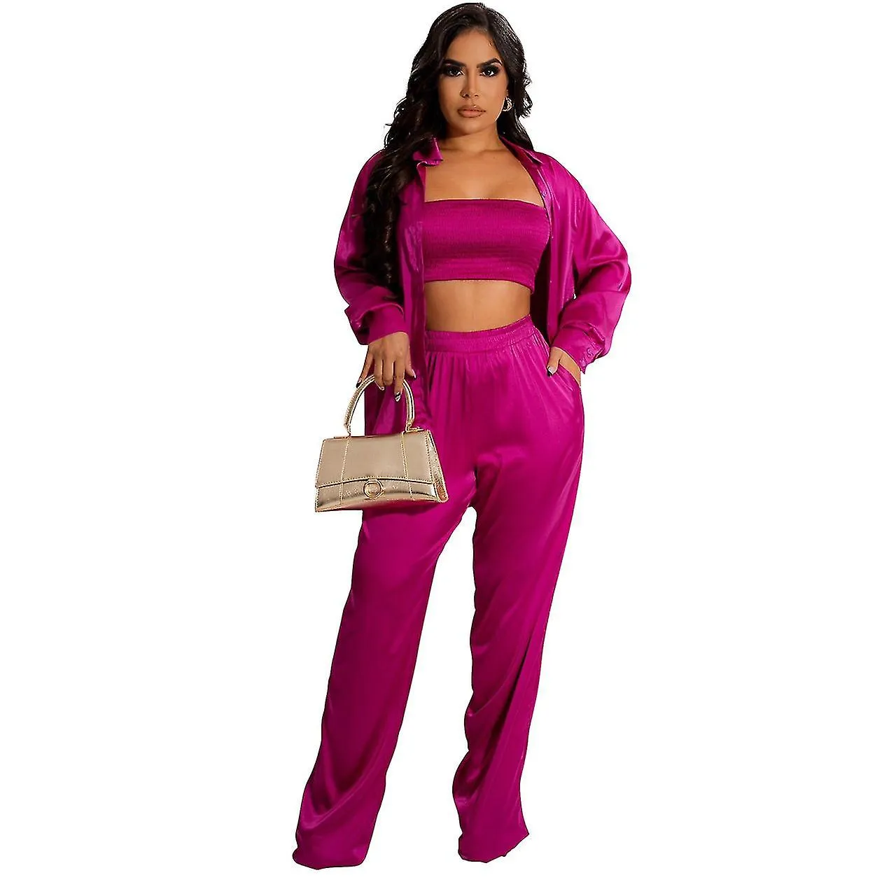3 Piece Women Sexy Satin Outfits