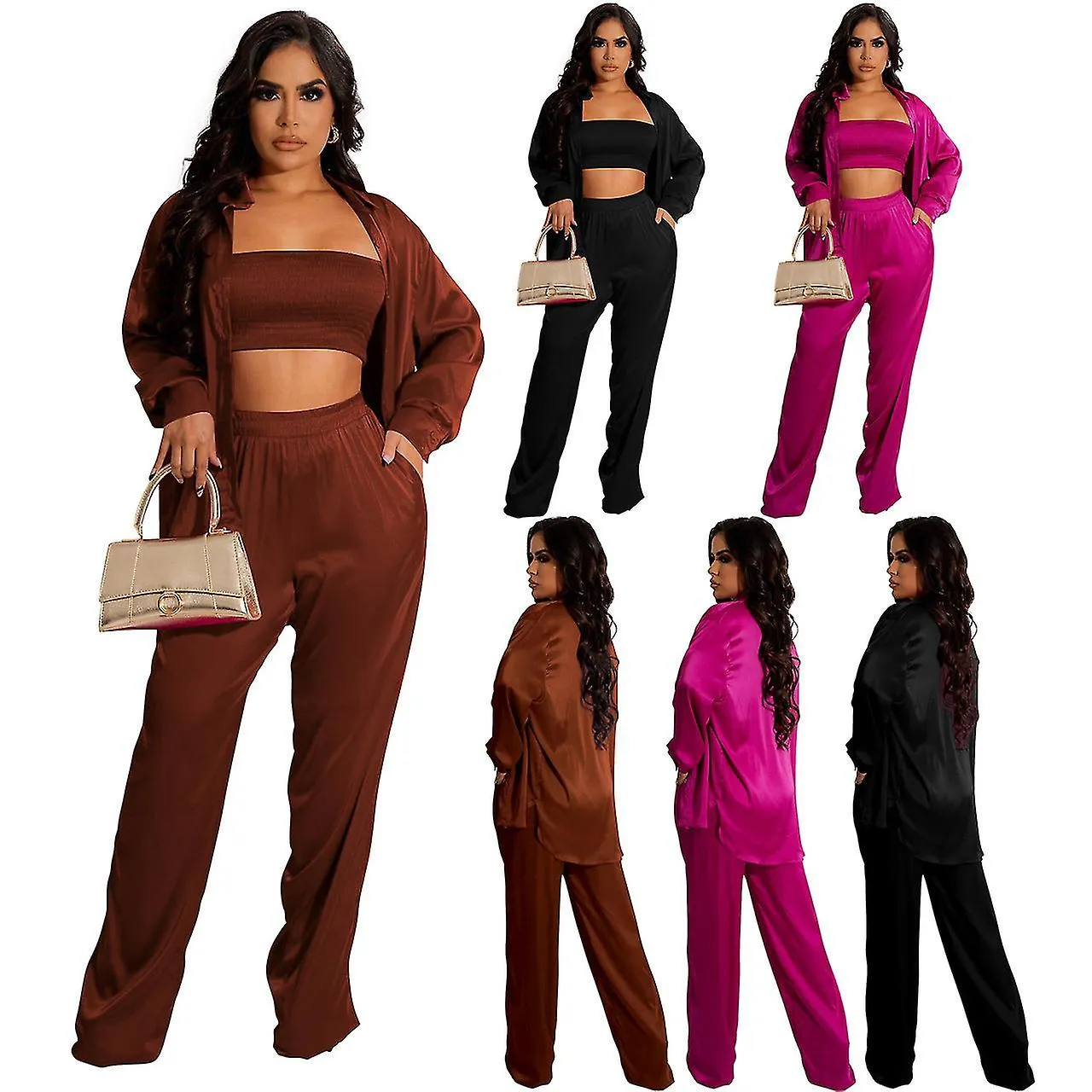 3 Piece Women Sexy Satin Outfits