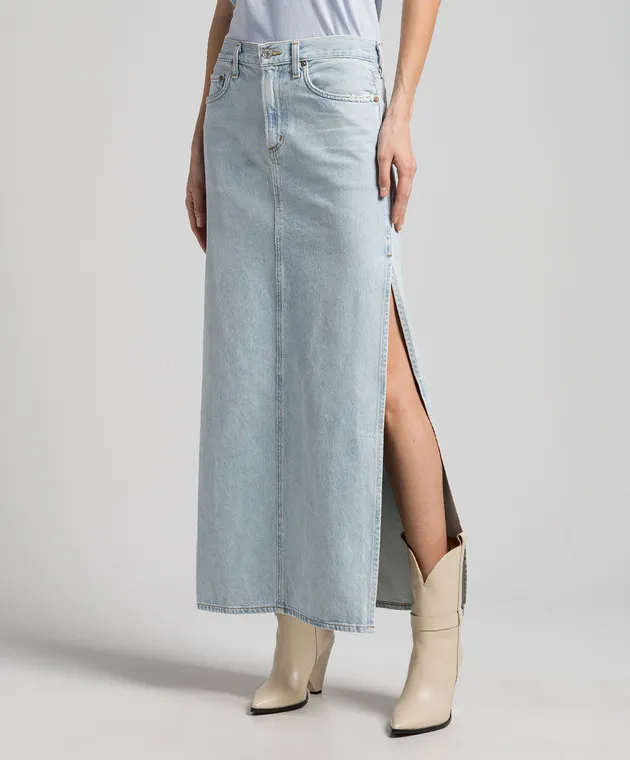 AGOLDE Astrid blue denim skirt with slits
