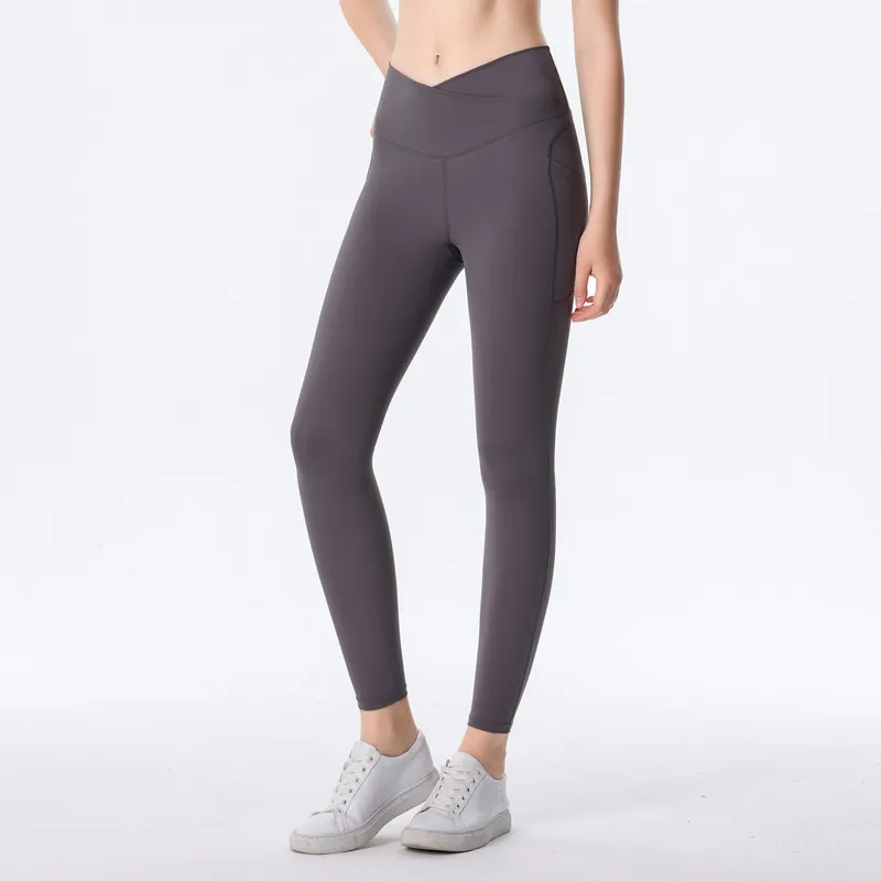 AL9507 Leggings para mujeres Pantalones de yoga noveno con bolsillos Fitness Legging suave de la cintura alta al elevador