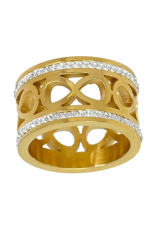 ANILLO EN ACERO DORADO CON CIRCONITAS MOTIVO INFINITO 276_A2170A