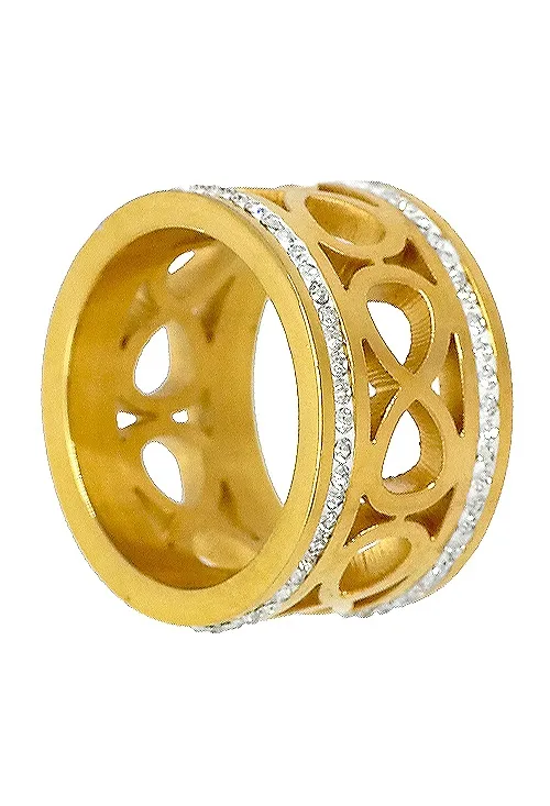 ANILLO EN ACERO DORADO CON CIRCONITAS MOTIVO INFINITO 276_A2170A