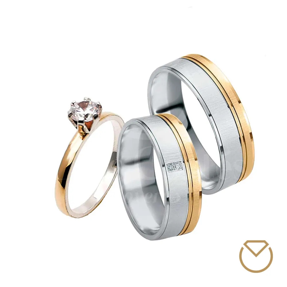 Argollas y Anillo en Oro 18K y Plata Ley 975 /REF. 035SOP
