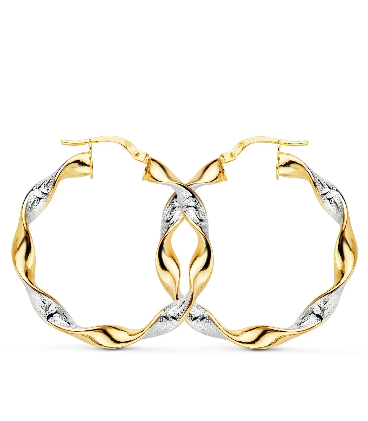 Aros Mujer Trenzados Oro Bicolor 18K 31 mm