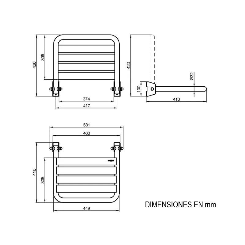 ASIENTO DE DUCHA PLEGABLE ADOSADO A PARED  NOFER