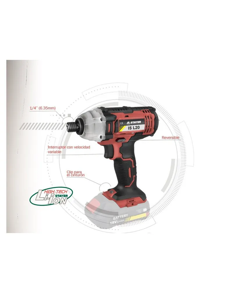 Atornillador de impacto a batería 1/4" Stayer IS L20 | 18V