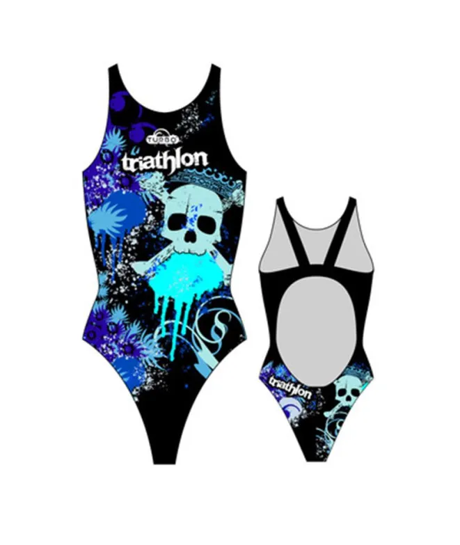 Bañador de Natación Turbo 'Revolution' Triathlon Calaveras Mujer Negro/Royal