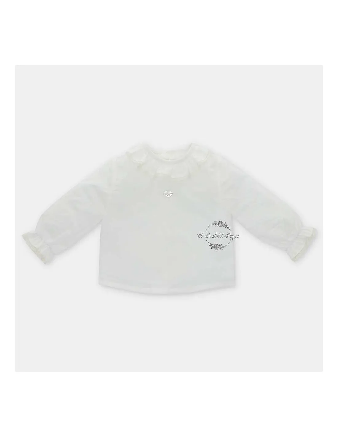 Blusa Tela Bebé Unisex 100% Algodón Martín Aranda Crudo Volante