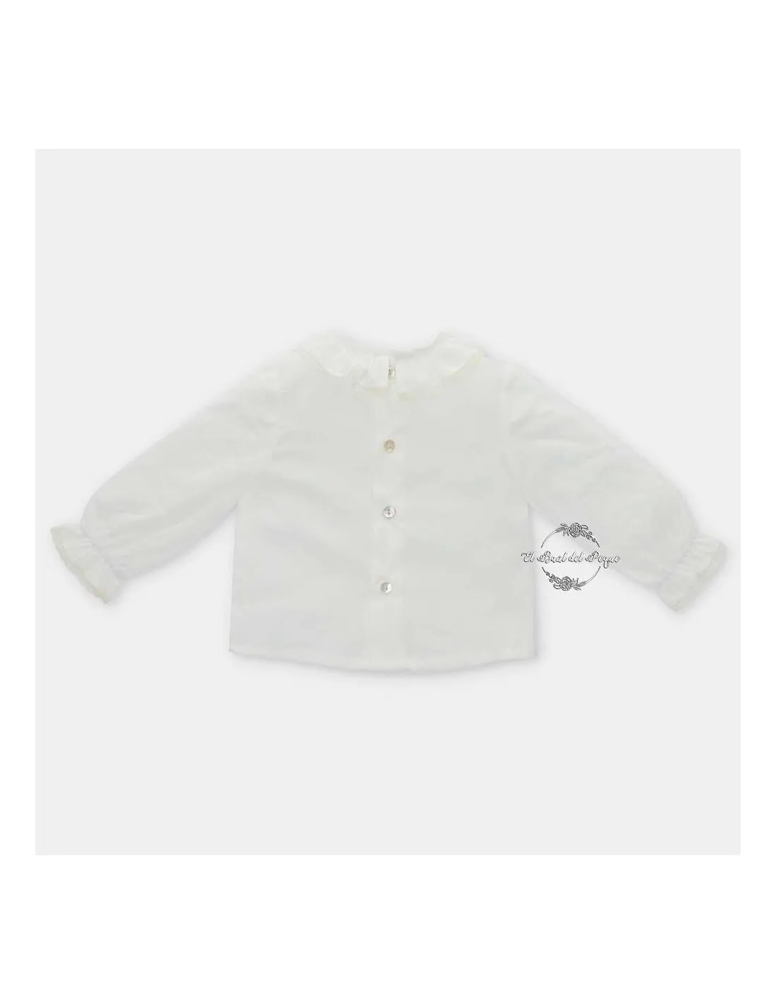 Blusa Tela Bebé Unisex 100% Algodón Martín Aranda Crudo Volante