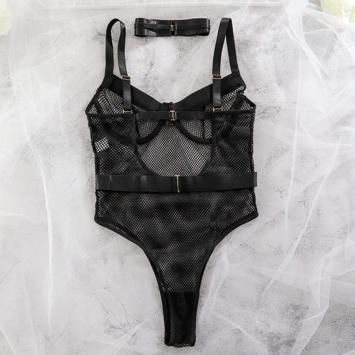 Body de malla transparente con choker