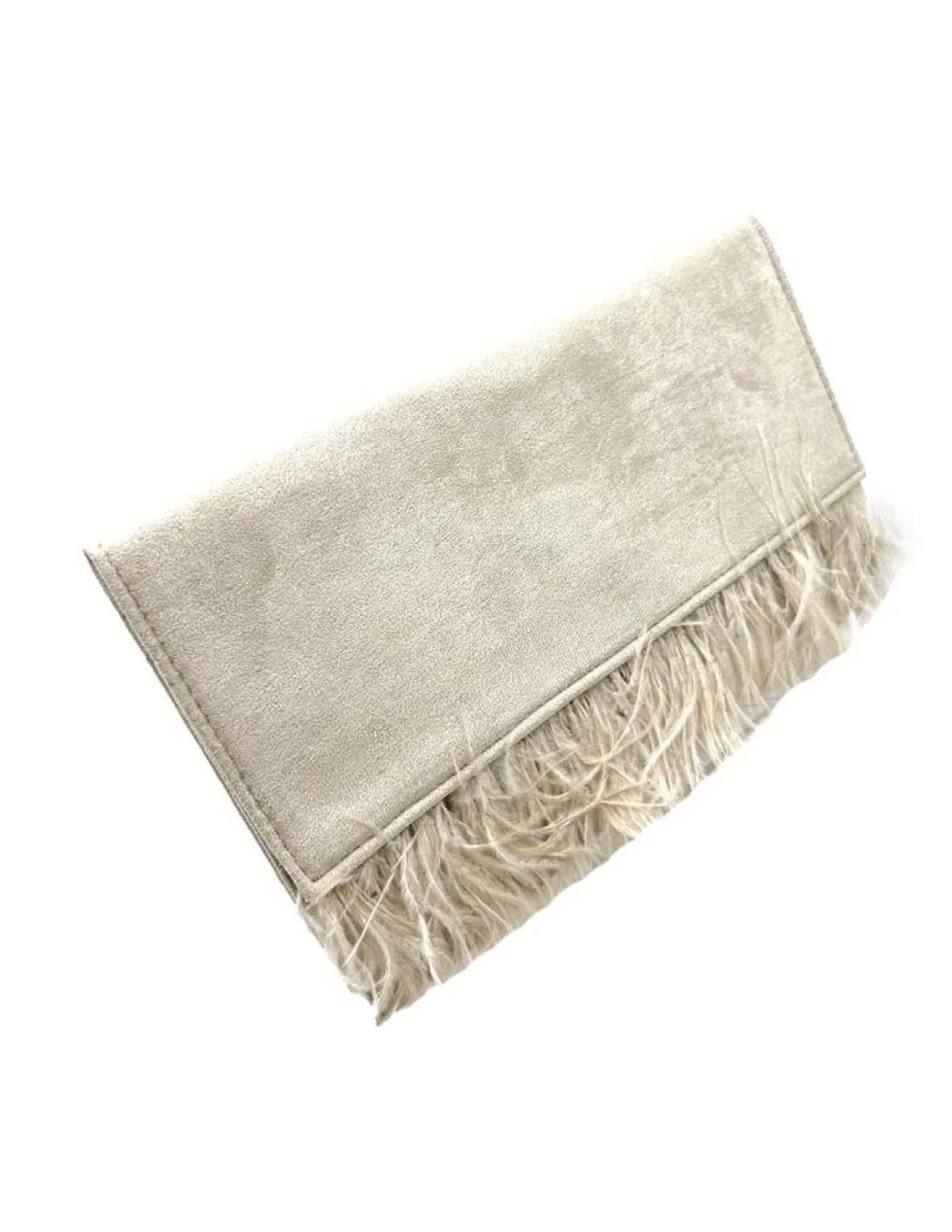 BOLSOS BEIGE CARTERA CON PLUMAS MUY ELEGANTE BODA
