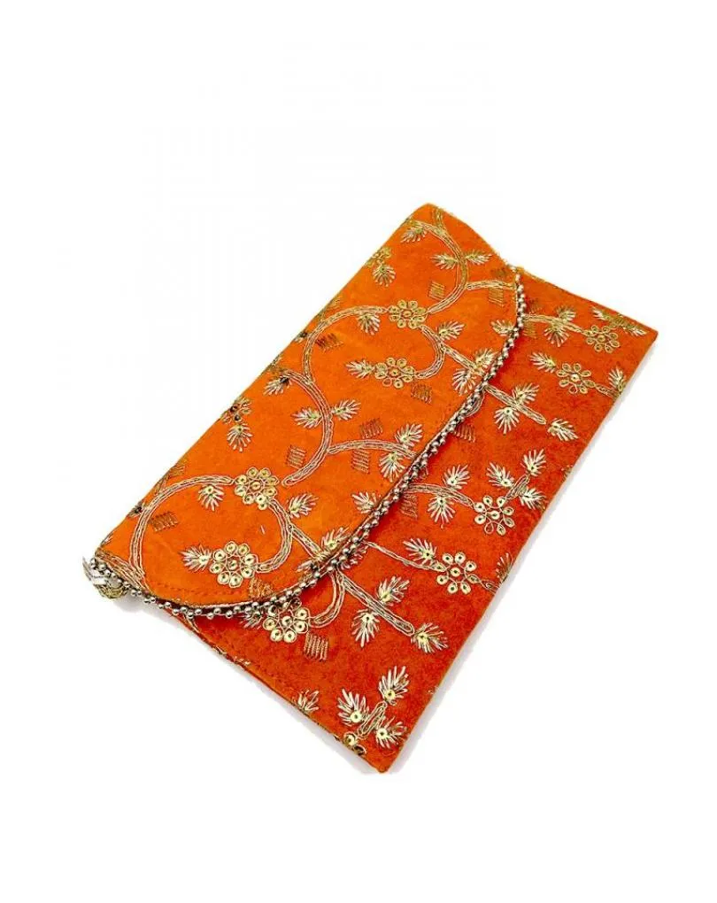 BOLSOS DE FIESTA NARANJAS CON BONITA DECORACION DORADA