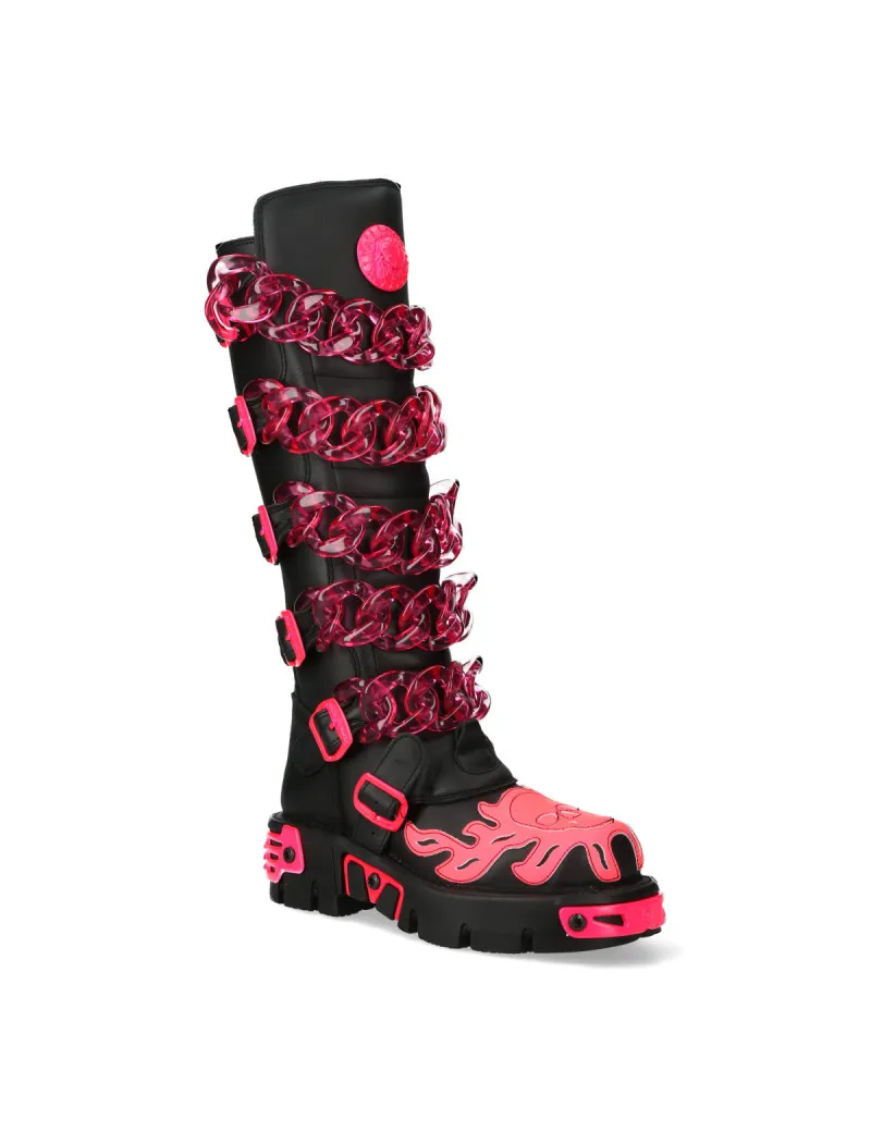 Botas altas plataforma newrock vegan fucsia