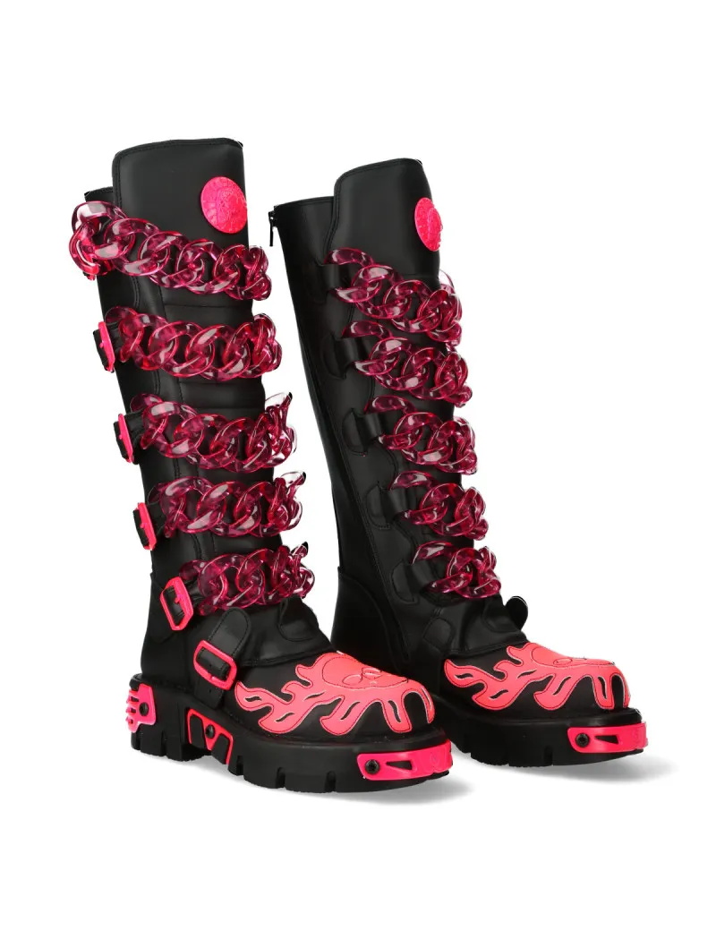 Botas altas plataforma newrock vegan fucsia