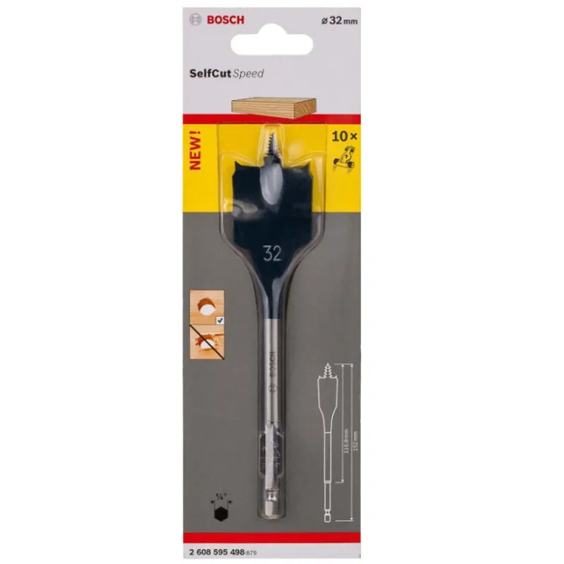 BROCA PALETA 1/4" HEX 32 X 152MM PARA MADERA BOSCH 2608.595.498000