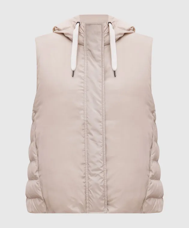 Brunello Cucinelli Beige down vest with monil chain