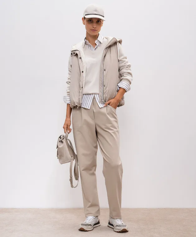 Brunello Cucinelli Beige down vest with monil chain