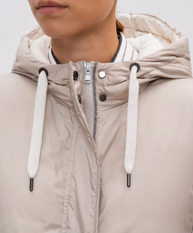 Brunello Cucinelli Beige down vest with monil chain