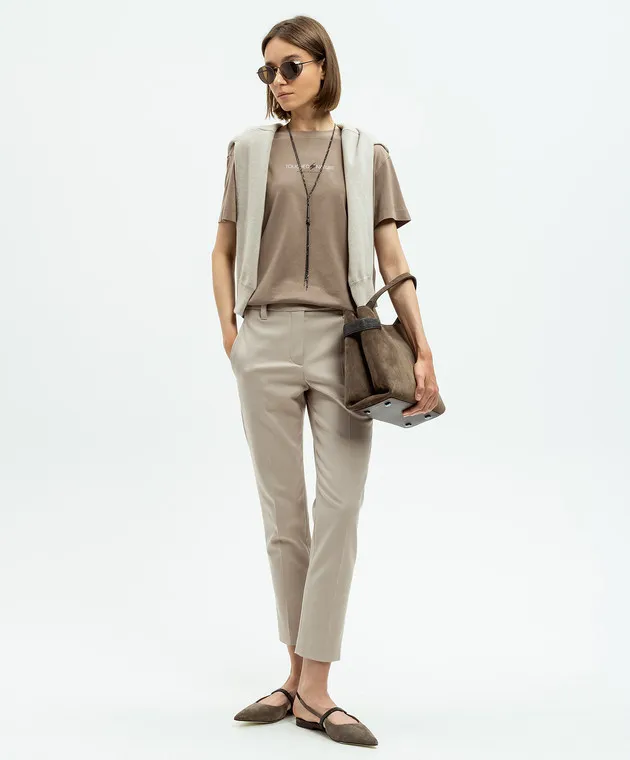 Brunello Cucinelli Beige pants with monil chain