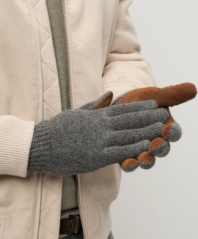 Brunello Cucinelli Gray gloves made of cashmere and suede