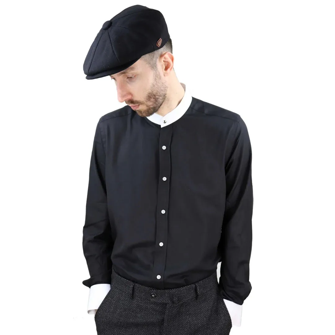 Camisa Blinders con tejido espiga con cuello Nehru extraíble y botón de centavo para hombres