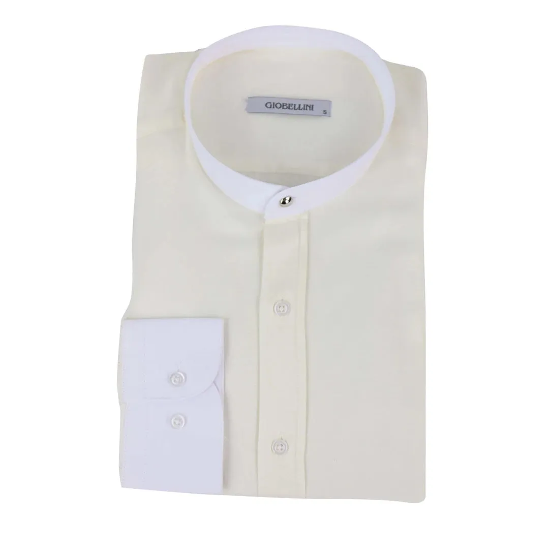 Camisa Blinders con tejido espiga con cuello Nehru extraíble y botón de centavo para hombres