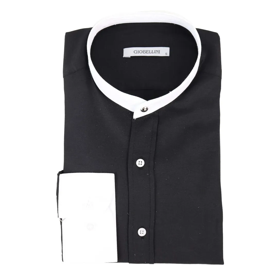 Camisa Blinders con tejido espiga con cuello Nehru extraíble y botón de centavo para hombres