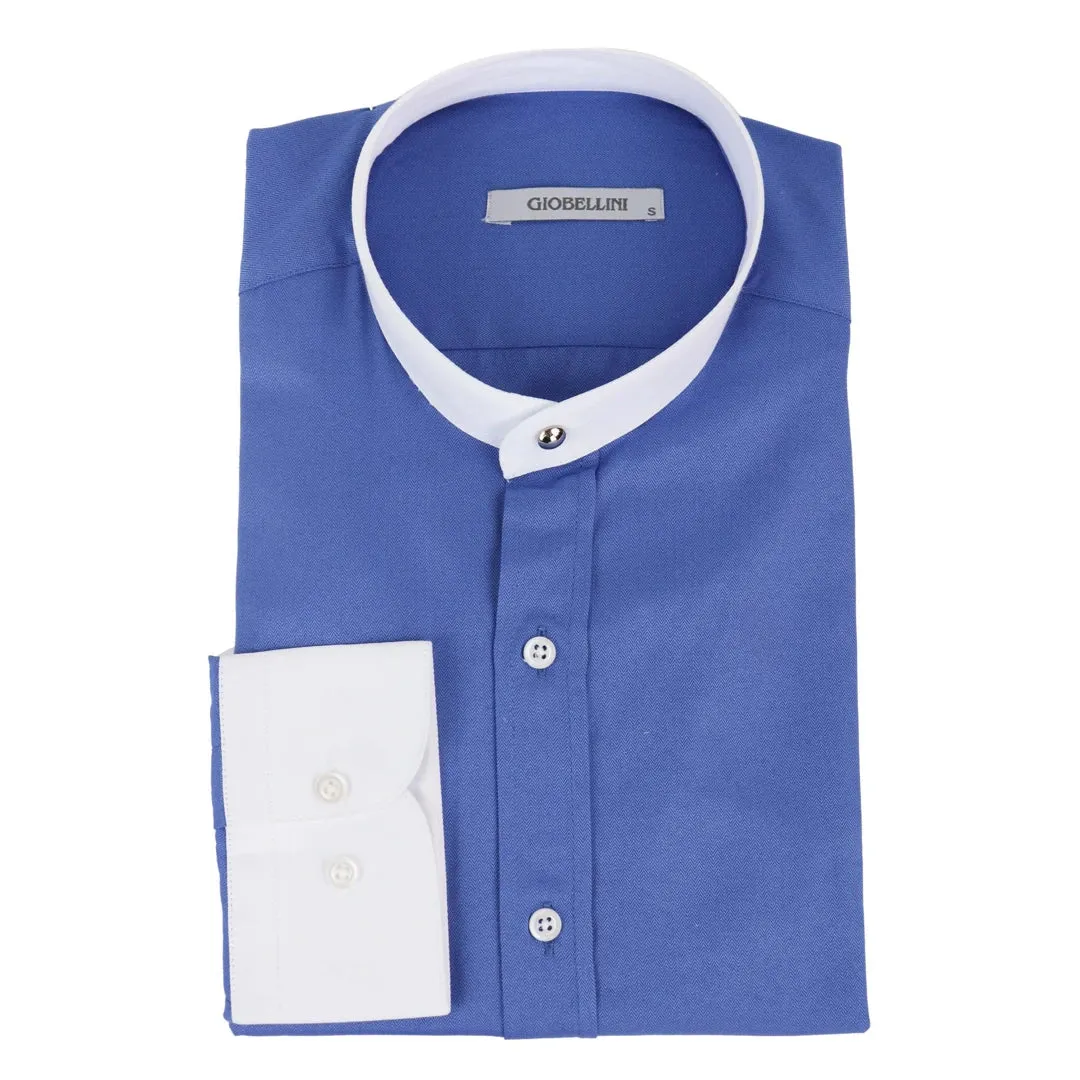 Camisa Blinders con tejido espiga con cuello Nehru extraíble y botón de centavo para hombres