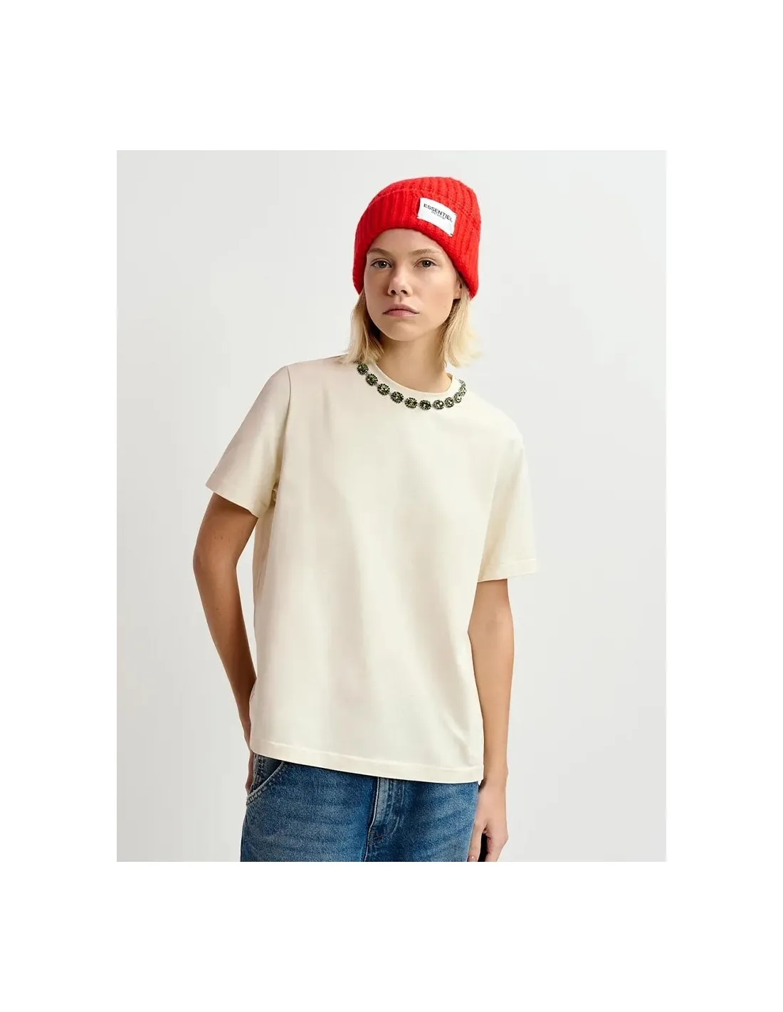Camiseta blanca con pedreria Galenic