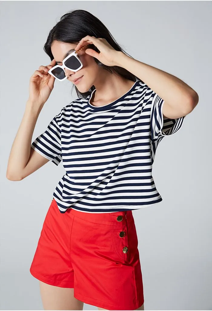 Camiseta crop manga corta rayas