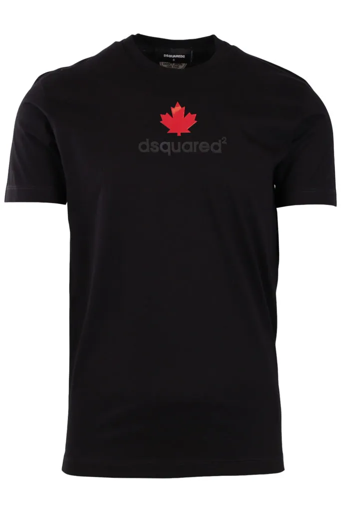 Camiseta negra con estampado engomado hoja