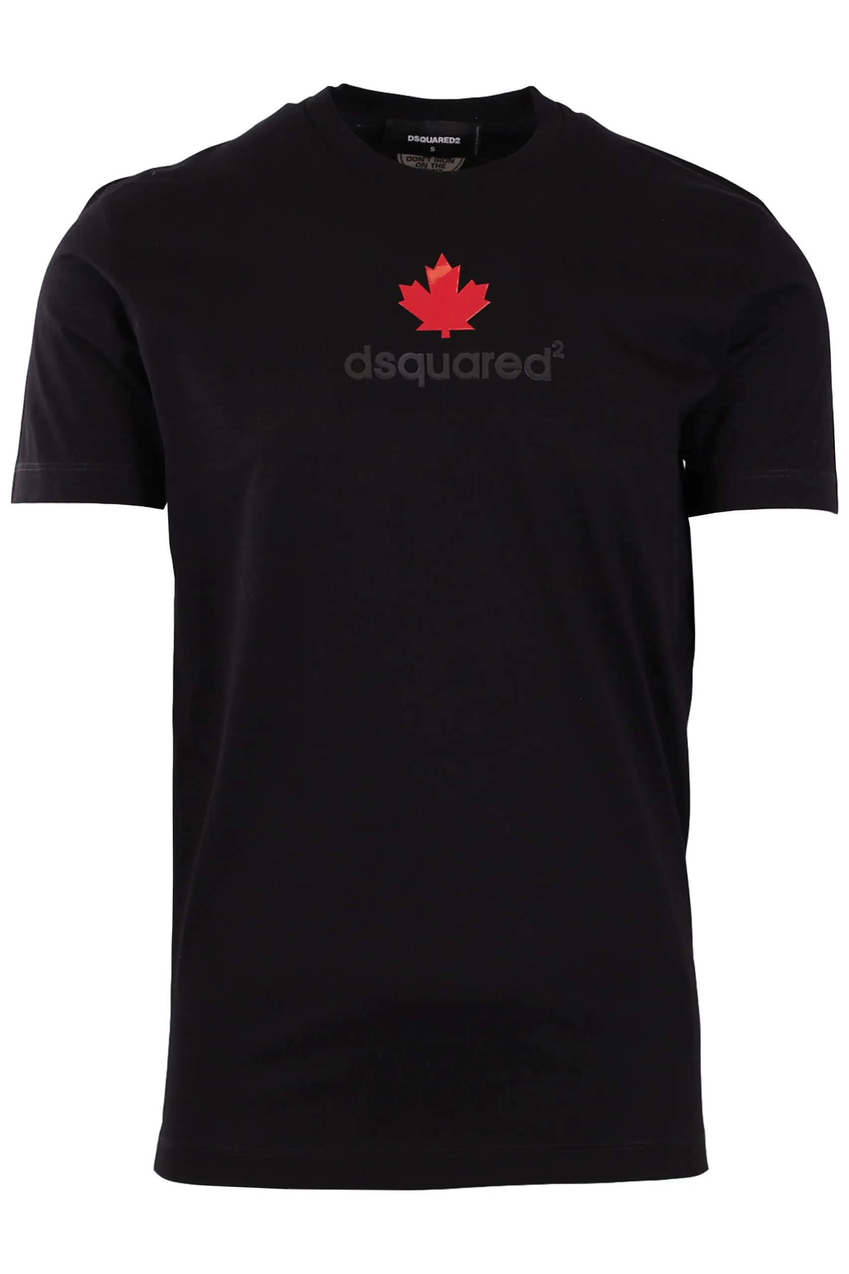 Camiseta negra con estampado engomado hoja