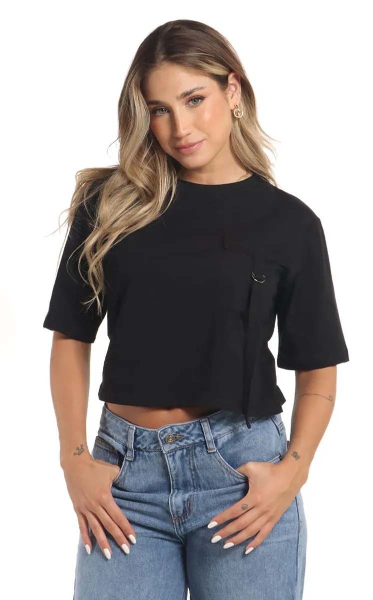 Camiseta Negra Detalle Bolsillo
