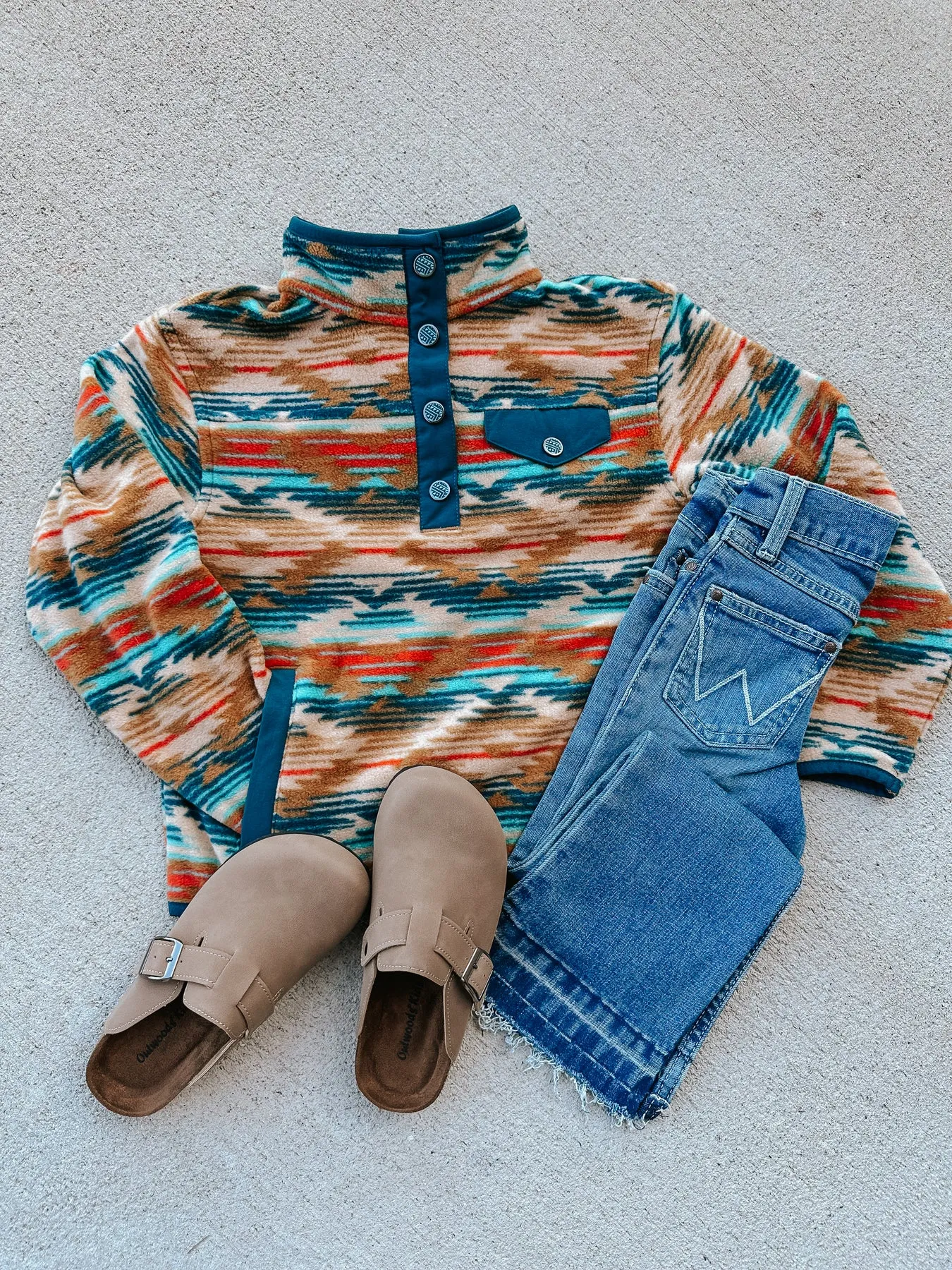CINCH CRUEL GIRL GIRL'S KHAKI AZTEC FLEECE PULLOVER