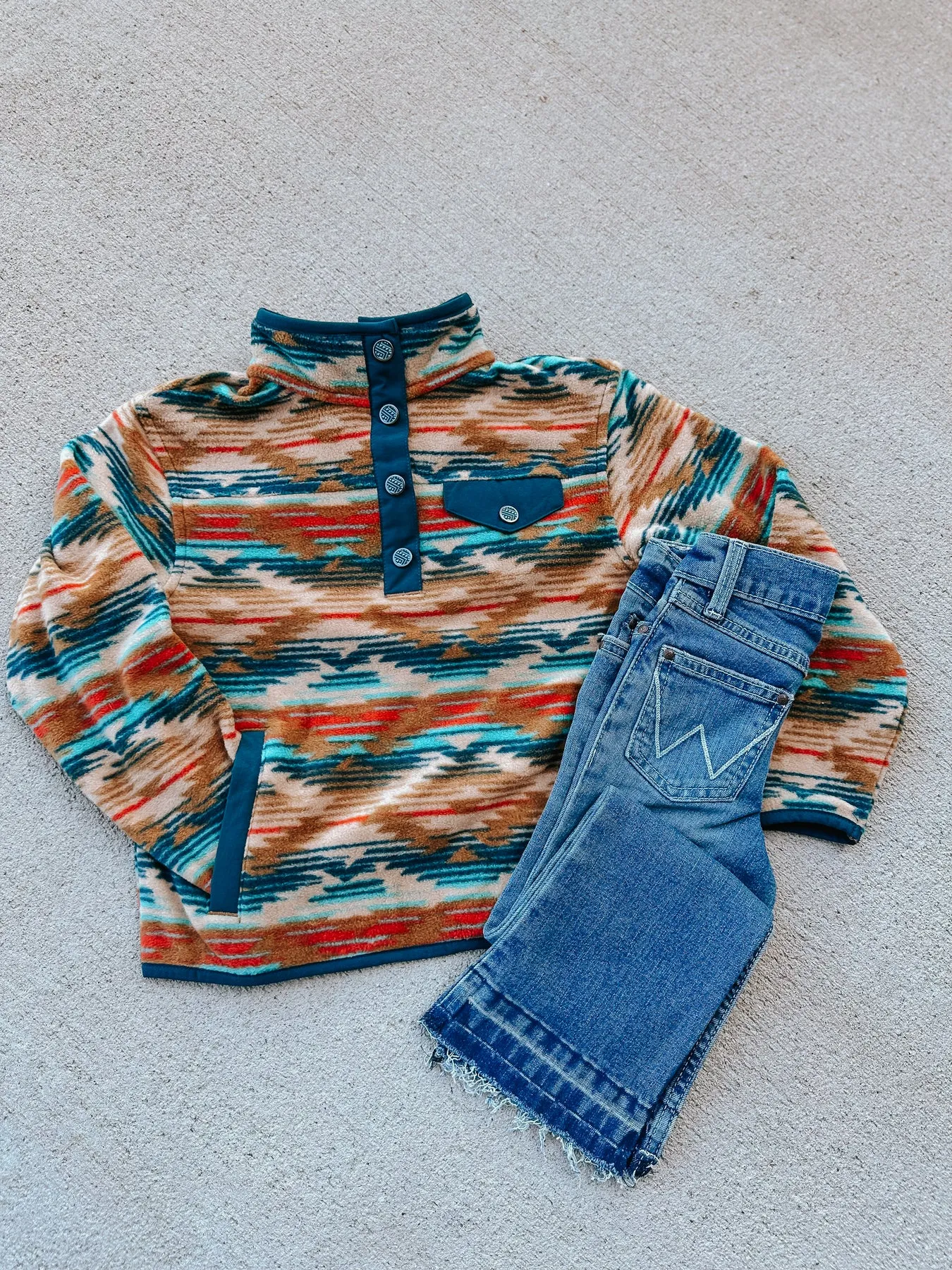 CINCH CRUEL GIRL GIRL'S KHAKI AZTEC FLEECE PULLOVER