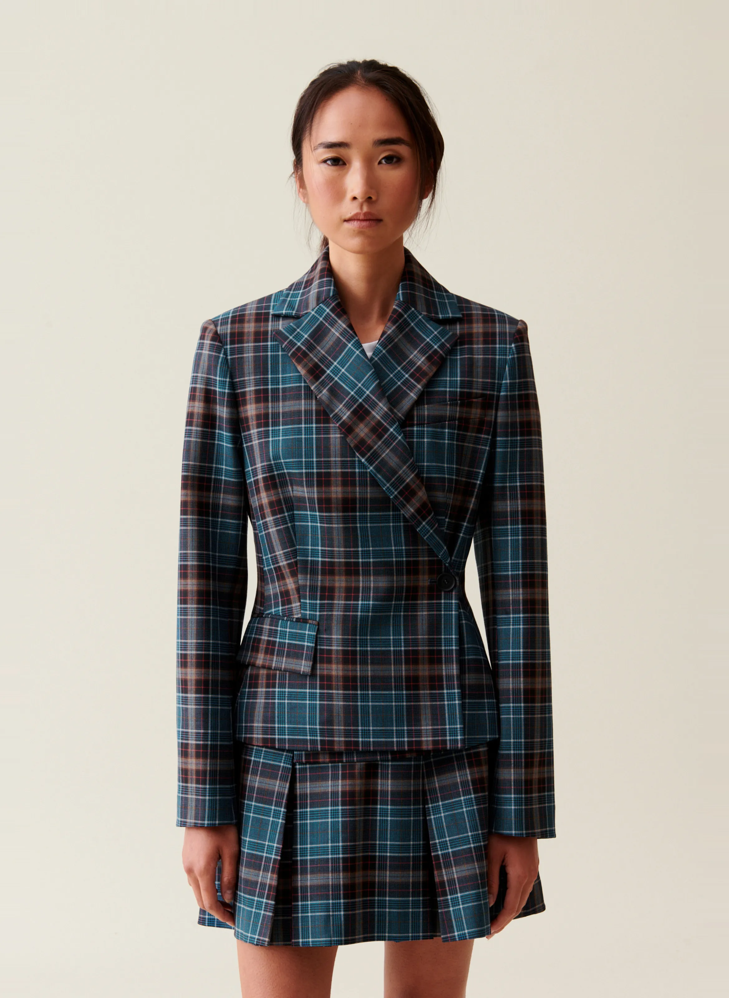 CLAUDIE PIERLOT Chaqueta sastre de mezcla de lana a cuadros en multicolor