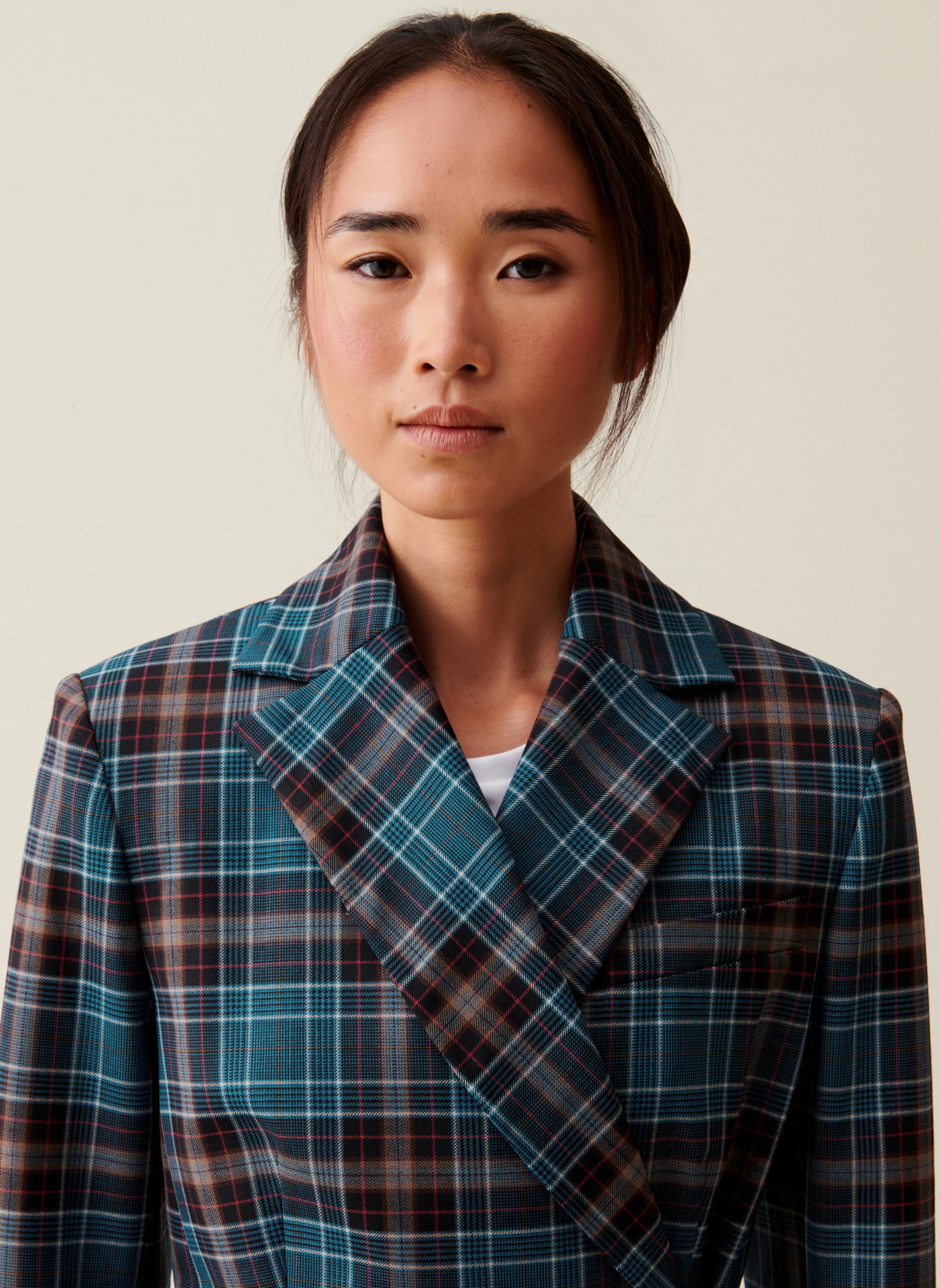 CLAUDIE PIERLOT Chaqueta sastre de mezcla de lana a cuadros en multicolor
