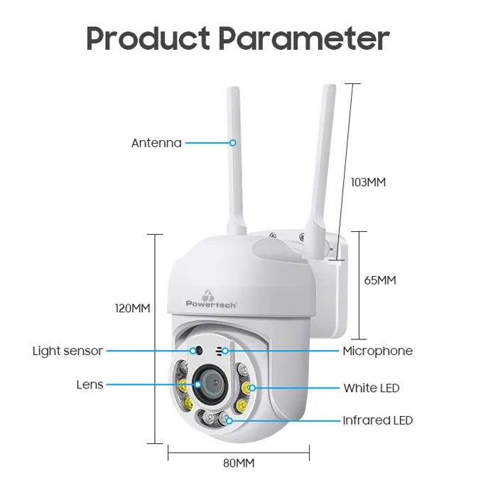 CáMARA INTELIGENTE POWERTECH PT1144, 2MP, WIFI, PTZ, IP65