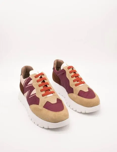 DEPORTIVO WONDERS A2452T TREND NYLON BEIGE Y VINO DE MUJER