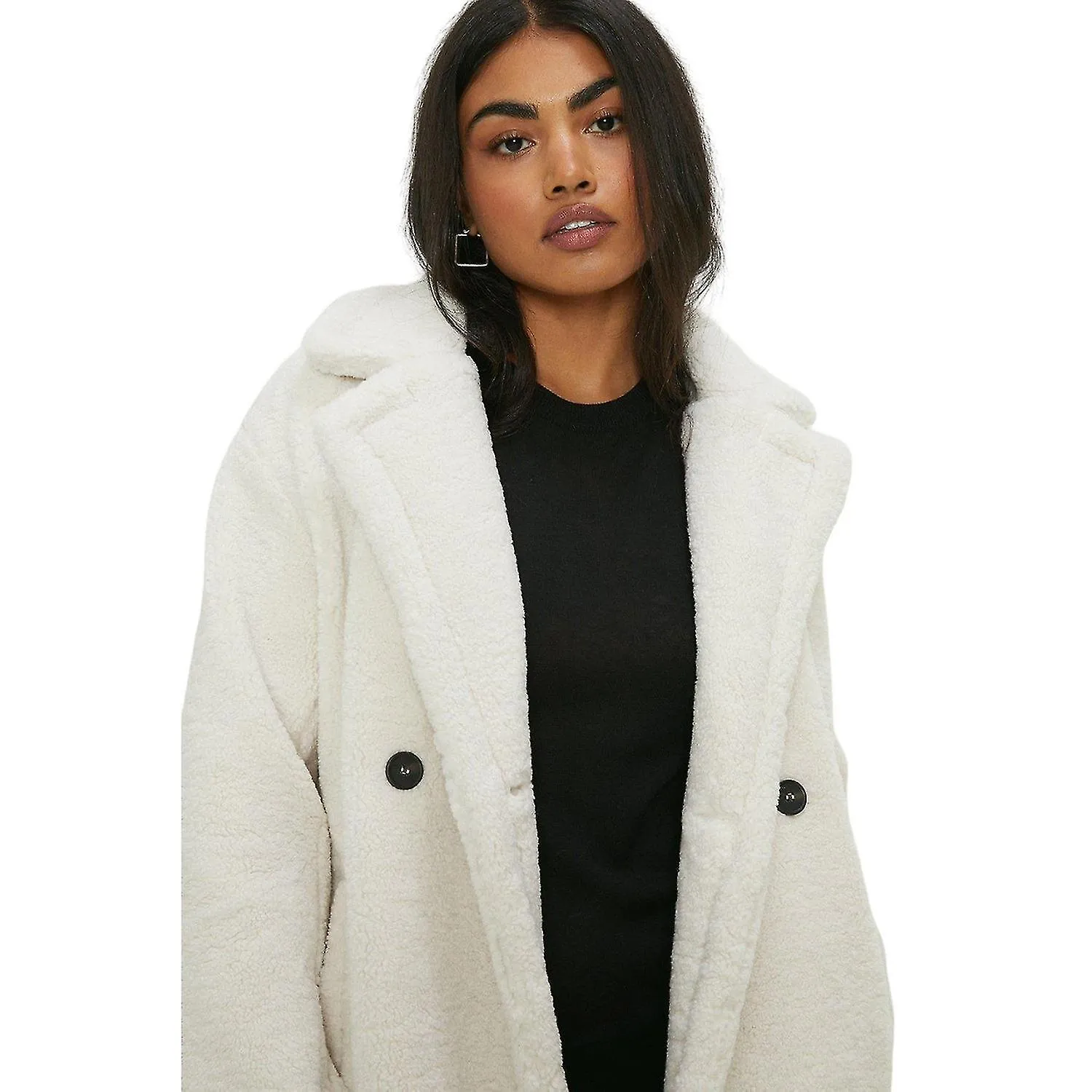 DOROTHY PERKINS WOMENS/LADIES BORG SINGLEBREASTED LONGLINE COAT