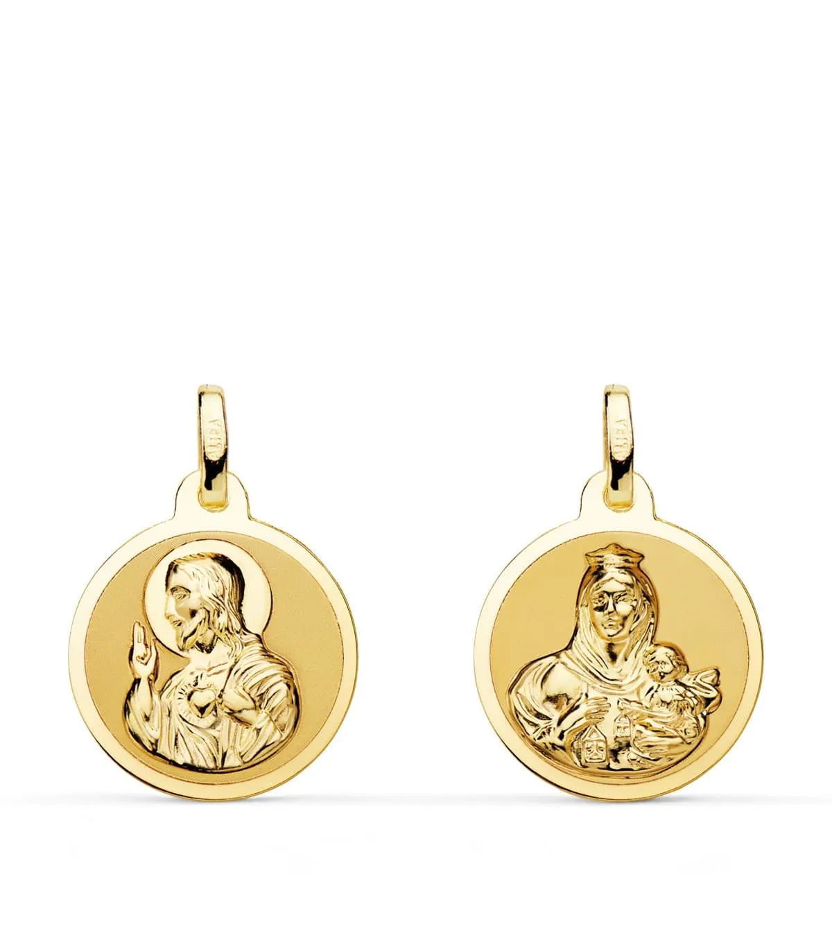 Escapulario V. Carmen y C. Jesús Oro 18K 16 mm Brillo