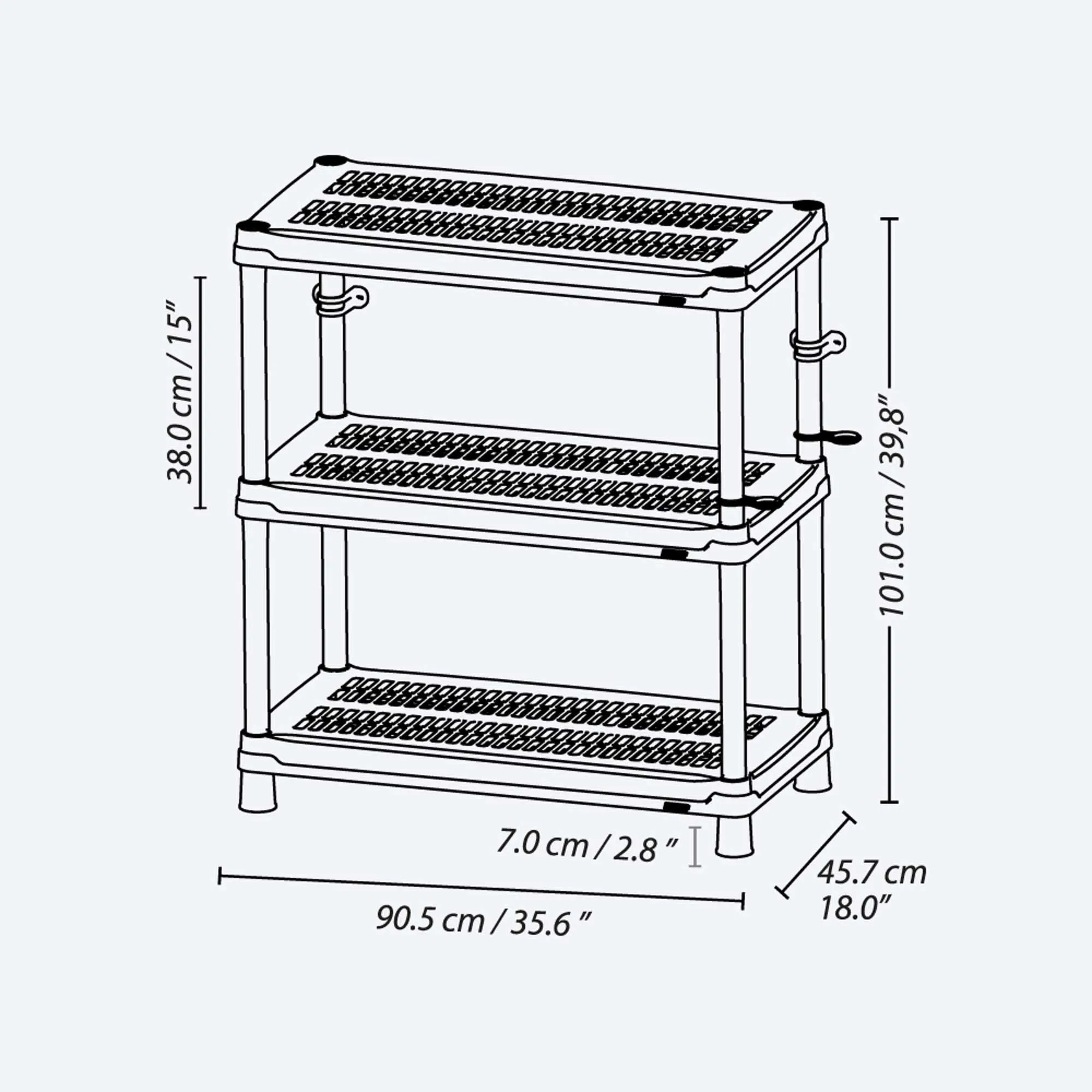 Estante Plástico Ventilado 3 Niveles 18 Pulgadas