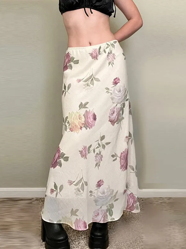 Faldas largas de malla fina floral estilo festivo romántico