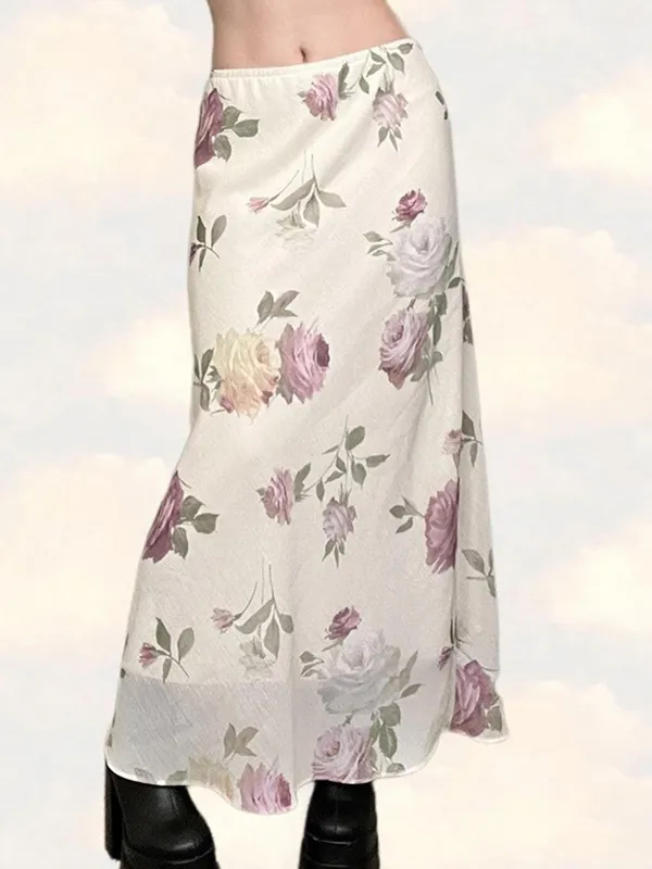 Faldas largas de malla fina floral estilo festivo romántico