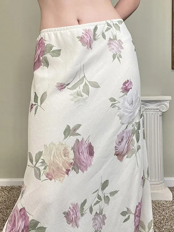 Faldas largas de malla fina floral estilo festivo romántico