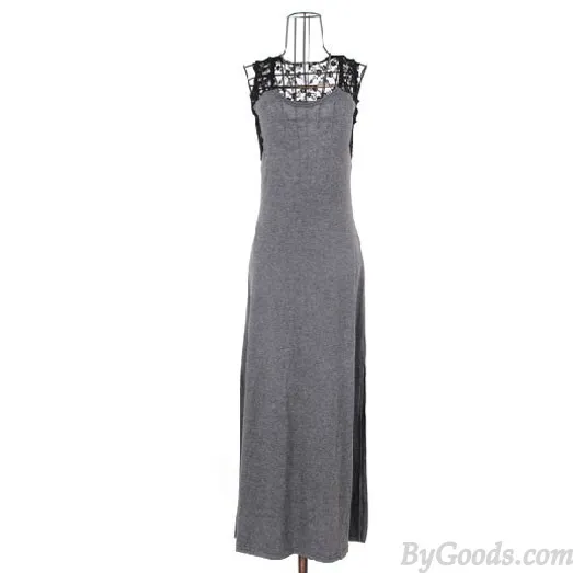 Fashion Grey Stitching Hollow Out Slit Skirt