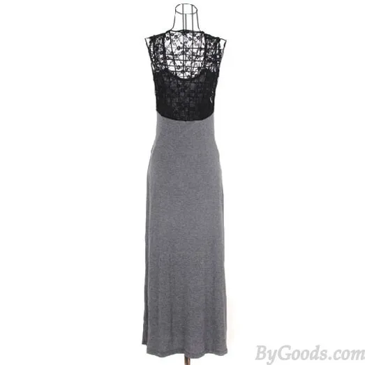Fashion Grey Stitching Hollow Out Slit Skirt