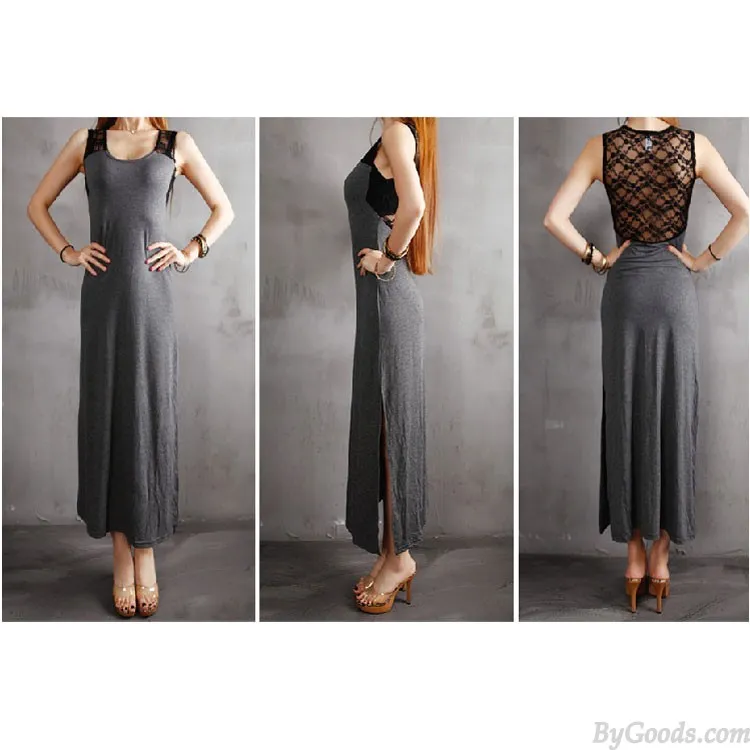 Fashion Grey Stitching Hollow Out Slit Skirt