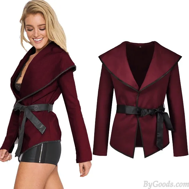 Fashion Sexy Woolen Open Jacket With Belt Women Coat
